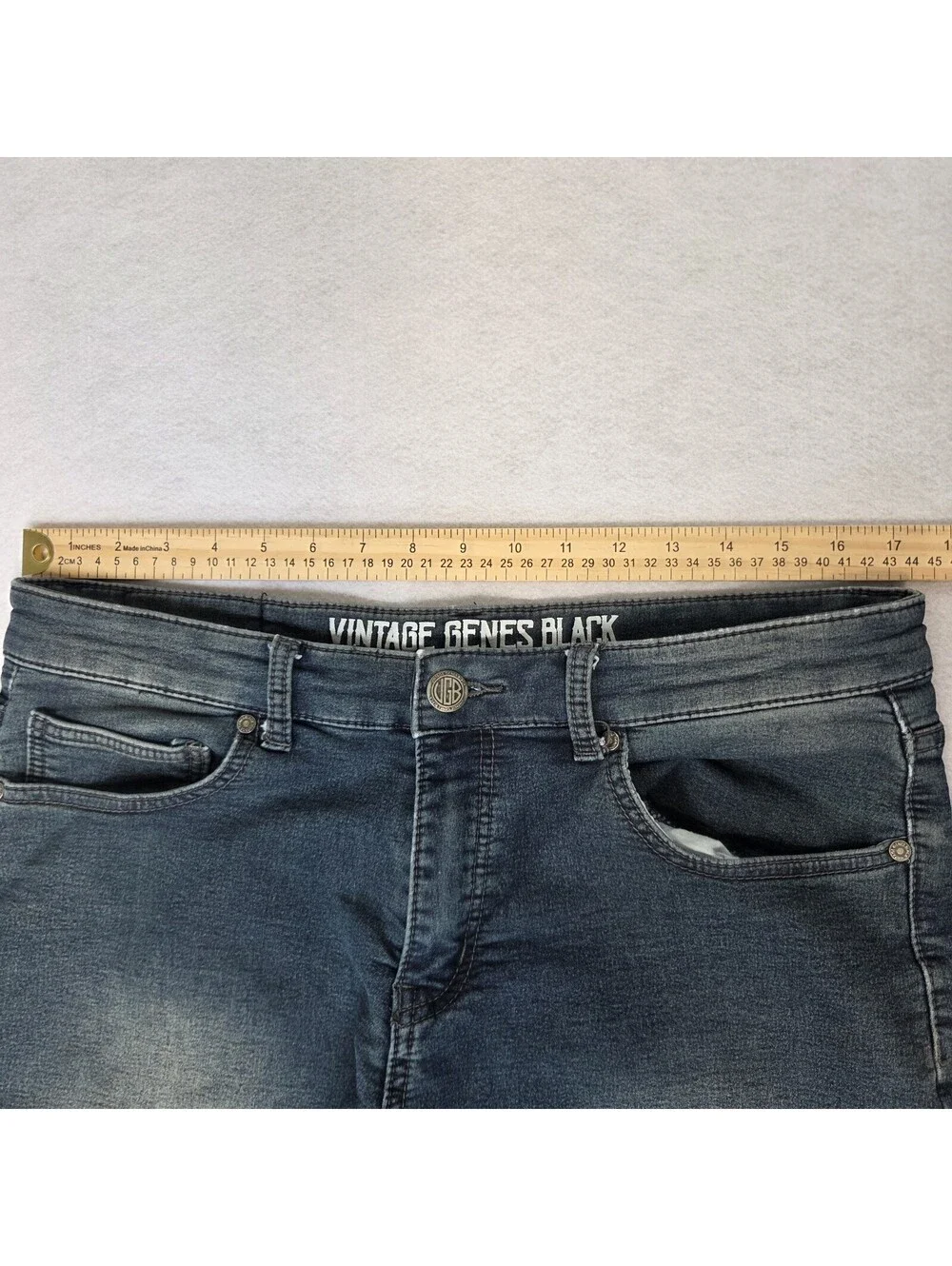 Vintage Genes Black Jeans Mens 34x32 Slim Fit Straight Faded Stretch Gray Denim